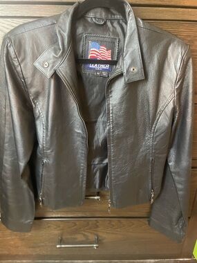 Black Leather Moto Jacket with Snap Collar - Made in USA